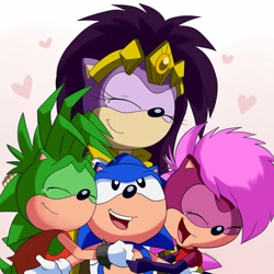 Size: 900x900 | Tagged: safe, artist:domestic maid, manik the hedgehog, queen aleena, sonia the hedgehog, sonic the hedgehog, hedgehog, sonic underground, family, group, mother and daughter, mother and son, reunion, siblings