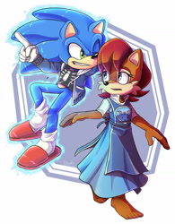 Size: 1280x1644 | Tagged: safe, artist:dariidraws, sally acorn, sonic the hedgehog, crossover, duo, shipping, sonally, soriel, straight