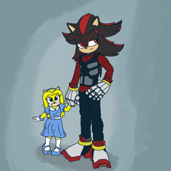 Size: 1500x1500 | Tagged: safe, artist:theowlgoesmoo, maria robotnik, shadow the hedgehog, hedgehog, duo, mobianified