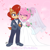 Size: 968x966 | Tagged: safe, artist:metalpandora, amy rose, sally acorn, chipmunk, hedgehog, alternate outfit, amybetes, cute, duo, female, gradient background, lesbian, sallabetes, sallamy, shipping, wedding