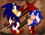 Size: 1608x1255 | Tagged: safe, artist:drawloverlala, sonic the hedgehog, hedgehog, sonic forces, classic sonic, duo, male, males only, self paradox