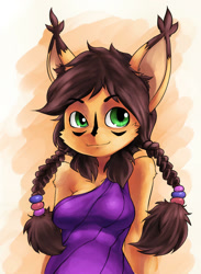 Size: 1024x1398 | Tagged: safe, artist:cumeoart, nicole the hololynx, looking offscreen, nicole's purple wraps, solo