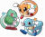 Size: 8267x6817 | Tagged: safe, artist:philllord, abstract background, ambiguous gender, bulbasaur, charmander, crossover, mobianified, pokemon, squirtle, trio