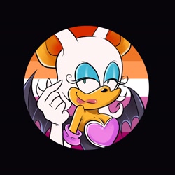 Size: 2048x2048 | Tagged: safe, artist:smolwolfy, rouge the bat, black background, lesbian, lesbian pride, lidded eyes, pride, pride flag, simple background, smile, solo