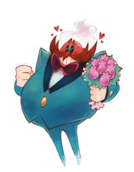 Size: 888x1144 | Tagged: safe, artist:lieber sheila, robotnik, human, blushing, bouquet, bowtie, flustered, gloves, hearts, mustache, suit