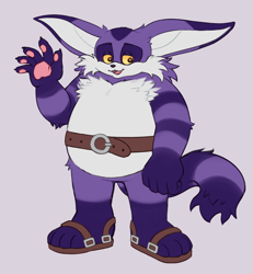 Size: 1600x1733 | Tagged: safe, artist:vyxed, big the cat, cat, 2023, bigabetes, claws, cute, fluffy, gloves off, grey background, looking offscreen, mouth open, pawpads, paws, simple background, smile, solo, standing, waving, yellow sclera