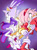 Size: 827x1108 | Tagged: safe, artist:smsskullleader, amy rose, blaze the cat, cat, hedgehog, 2015, alternate version, amy x blaze, amy's halterneck dress, back to back, blaze's tailcoat, female, females only, flame, lesbian, piko piko hammer, shipping