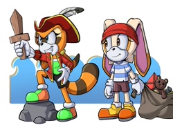 Size: 1200x919 | Tagged: safe, artist:quillnlead, cream the rabbit, marine the raccoon