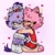 Size: 1080x1080 | Tagged: safe, artist:cookiiy11, amy rose, blaze the cat, cat, hedgehog, 2023, amy x blaze, blushing, cute, female, females only, hearts, hugging, lesbian, one eye closed, shipping