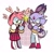 Size: 1250x1245 | Tagged: safe, artist:biscuitsluv, amy rose, blaze the cat, cat, hedgehog, 2023, amy x blaze, blushing, cute, female, females only, hands on cheeks, hearts, lesbian, shipping