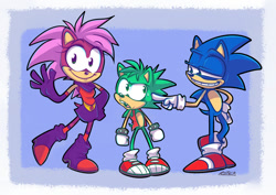 Size: 990x700 | Tagged: safe, artist:vaporotem, manik the hedgehog, sonia the hedgehog, sonic the hedgehog