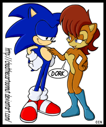 Size: 620x742 | Tagged: safe, artist:chadthecartoonnut, sally acorn, sonic the hedgehog, shipping, sonally, straight