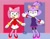 Size: 2112x1632 | Tagged: safe, artist:asteriskdatboi, amy rose, blaze the cat, cat, hedgehog, 2020, amy x blaze, cute, female, females only, gymnastic outfit, lesbian, looking at viewer, mouth open, shipping