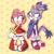 Size: 2000x2000 | Tagged: safe, artist:shinxshank, amy rose, blaze the cat, cat, hedgehog, 2019, amy x blaze, amy's halterneck dress, blaze's tailcoat, cute, female, females only, hands behind back, lesbian, looking at each other, mouth open, shipping