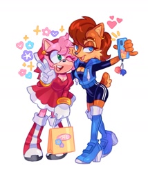 Size: 1089x1273 | Tagged: safe, artist:martar martar, amy rose, sally acorn, selfie