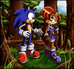 Size: 1695x1568 | Tagged: safe, artist:zeiram0034, sally acorn, sonic the hedgehog, shipping, sonally