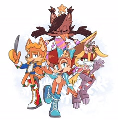 Size: 1806x1903 | Tagged: safe, artist:jadepesky, antoine d'coolette, bunnie rabbot, nicole the hololynx, sally acorn