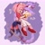 Size: 2048x2048 | Tagged: safe, artist:miitsubo, amy rose, blaze the cat, cat, hedgehog, 2023, amy x blaze, blushing, carrying them, cute, eyes closed, female, females only, hand on cheek, hearts, lesbian, mouth open, one eye closed, shipping