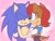 Size: 1024x768 | Tagged: safe, artist:nino5571, sally acorn, sonic the hedgehog, duo, looking at each other, sally x sonic, shipping, straight