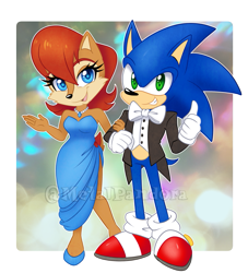 Size: 761x838 | Tagged: safe, artist:metalpandora, sally acorn, sonic the hedgehog, dress, duo, shipping, sonally