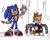 Size: 640x509 | Tagged: source needed, safe, artist:chibi-0004, miles "tails" prower, nine, sonic the hedgehog, sonic prime, abstract background, alternate version, blushing, cute, duo, frown, looking at them, mouth open, sitting, smile, sonabetes, standing, star (symbol), tailabetes, top surgery scars, trans male, transgender, waving