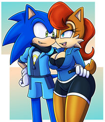 Size: 1200x1400 | Tagged: safe, artist:sonicguru, sally acorn, sonic the hedgehog, abstract background, shipping, sonally, straight