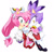 Size: 600x600 | Tagged: safe, artist:garugirosonicshadow, amy rose, blaze the cat, cat, hedgehog, 2009, amy x blaze, carrying them, cute, female, females only, lesbian, shipping