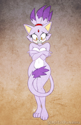 Size: 730x1128 | Tagged: suggestive, artist:metalpandora, blaze the cat, blushing, covering, nudity