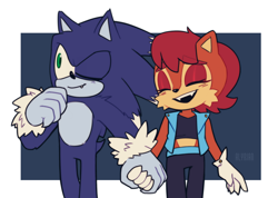 Size: 1600x1142 | Tagged: safe, artist:alyrian, sally acorn, sonic the hedgehog, shipping, sonally, straight, werehog