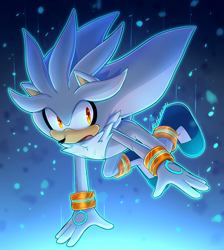 Size: 780x872 | Tagged: safe, artist:ketrin_like, silver the hedgehog, hedgehog, 2021, flying, psychokinesis, solo