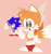 Size: 784x828 | Tagged: safe, artist:sontaiis, miles "tails" prower, sonic the hedgehog, fox, hedgehog, ..., blushing, cute, duo, frown, gay, lidded eyes, looking at viewer, male, males only, mouth open, no outlines, pink background, shipping, simple background, smile, solo focus, sonabetes, sonic x tails, sparkling eyes, standing, tailabetes, v sign