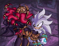 Size: 2048x1623 | Tagged: safe, artist:leso-rkive, enerjak, silver the hedgehog, echidna, hedgehog, dark enerjak, dragon ball z, knuckles(dark mobius), parody