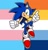 Size: 581x600 | Tagged: safe, artist:¤joltedfox06¤, sonic the hedgehog, hedgehog, abstract background, ace, aro ace pride, aromantic, binder, edit, headcanon, looking at viewer, male, pride flag background, smile, solo, trans male, trans pride, transgender