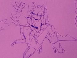 Size: 540x405 | Tagged: suggestive, artist:laconchadetupadre, amy rose, blaze the cat, cat, hedgehog, 2019, amy x blaze, blaze's tailcoat, female, females only, lesbian, looking at each other, romantic, shipping, sketch, traditional media