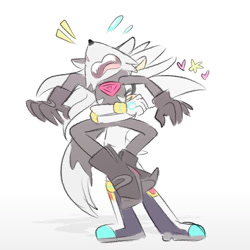 Size: 1280x1280 | Tagged: safe, artist:sonicshank, infinite the jackal, silver the hedgehog, hedgehog, jackal, gay, hugging, shipping, silvinite, white background