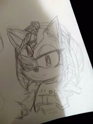 Size: 1536x2048 | Tagged: safe, artist:montydrswsstuff, amy rose, sonic prime, bust, cyborg, female, looking at viewer, partially roboticized, rusty rose, sketch, smile, solo, traditional media