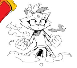 Size: 1668x1472 | Tagged: safe, artist:zan0tix, blaze the cat, cat, clenched fists, female, frown, greyscale, looking offscreen, simple background, sketch, solo, standing, white background