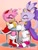 Size: 768x1024 | Tagged: safe, artist:memem_105, amy rose, blaze the cat, cat, hedgehog, 2022, amy x blaze, amy's halterneck dress, blaze's tailcoat, blushing, cute, date, drinking, eyes closed, female, females only, heart, lesbian, shipping