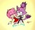 Size: 1030x894 | Tagged: safe, artist:kobit_meg, amy rose, blaze the cat, cat, hedgehog, 2023, amy x blaze, amy's halterneck dress, blaze's tailcoat, cute, eyes closed, female, females only, hand on shoulder, lesbian, looking at them, shipping