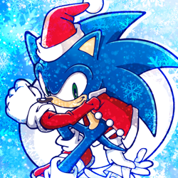 Size: 750x750 | Tagged: safe, artist:sonic-hedgekin, sonic the hedgehog, christmas outfit, icon, snowflake, solo, winter