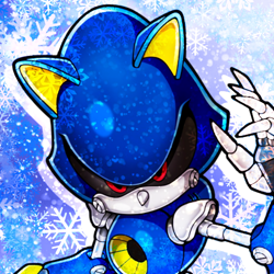 Size: 750x750 | Tagged: safe, artist:sonic-hedgekin, metal sonic, black sclera, icon, robot, snowflake, solo, winter