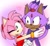 Size: 1361x1262 | Tagged: safe, artist:littlemercyyy, amy rose, blaze the cat, cat, hedgehog, 2023, amy x blaze, amy's halterneck dress, blaze's tailcoat, cute, female, females only, heart, lesbian, one eye closed, shipping, tongue out