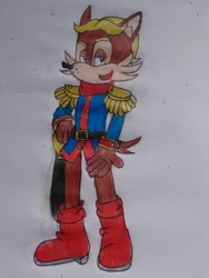 Size: 774x1032 | Tagged: safe, artist:theoneandonlycactus, antoine d'coolette, coyote, antoine's uniform, belt, blue eyes, boots, brown fur, jacket, male, sword