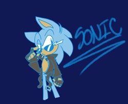 Size: 988x808 | Tagged: safe, artist:anti-mistajules, sonic the hedgehog, hedgehog, anti-sonic, blue fur, fingerless gloves, glasses, gloves, jacket, male, sunglasses