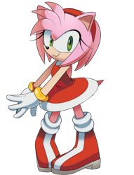 Size: 365x479 | Tagged: safe, artist:drawloverlala, amy rose, hedgehog, archie sonic online, boots, dress, female, gloves, green eyes, pink fur