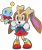 Size: 600x713 | Tagged: safe, artist:drawloverlala, cheese (chao), cream the rabbit, chao, rabbit, archie sonic online, blue eyes, bowtie, cream fur, dress, gloves, orange eyes, shoes, socks