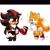 Size: 1080x1080 | Tagged: safe, artist:solar socks, miles "tails" prower, shadow the hedgehog, fox, hedgehog, black fur, flying, gloves, male, movie style, orange fur, question mark, red fur, shadow's hover skates, shoes, socks