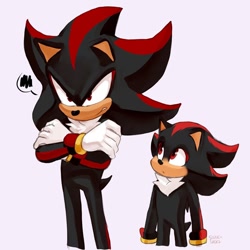 Size: 1080x1080 | Tagged: safe, artist:solar socks, shadow the hedgehog, hedgehog, black fur, gloves, male, red eyes, red fur, self paradox