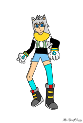 Size: 1042x1533 | Tagged: safe, artist:noooonswing, human, asymmetrical footwear, asymmetrical legwear, blue eyes, boots, gloves, grey hair, humanized, male, shirt, shorts, single boot, single knee boot, single kneehigh, single thighhigh, t-shirt, venice the hedgehog