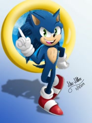 Size: 1280x1707 | Tagged: safe, artist:star-shiner, sonic the hedgehog, hedgehog, blue fur, gloves, green eyes, male, shoes, socks